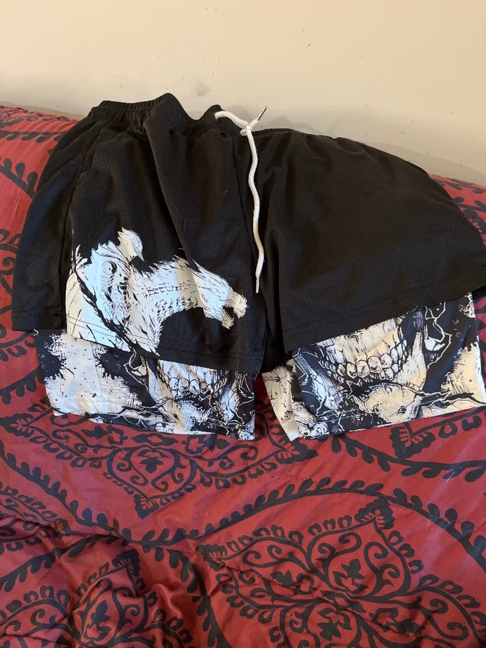 Anime style men’s gym shorts double layer